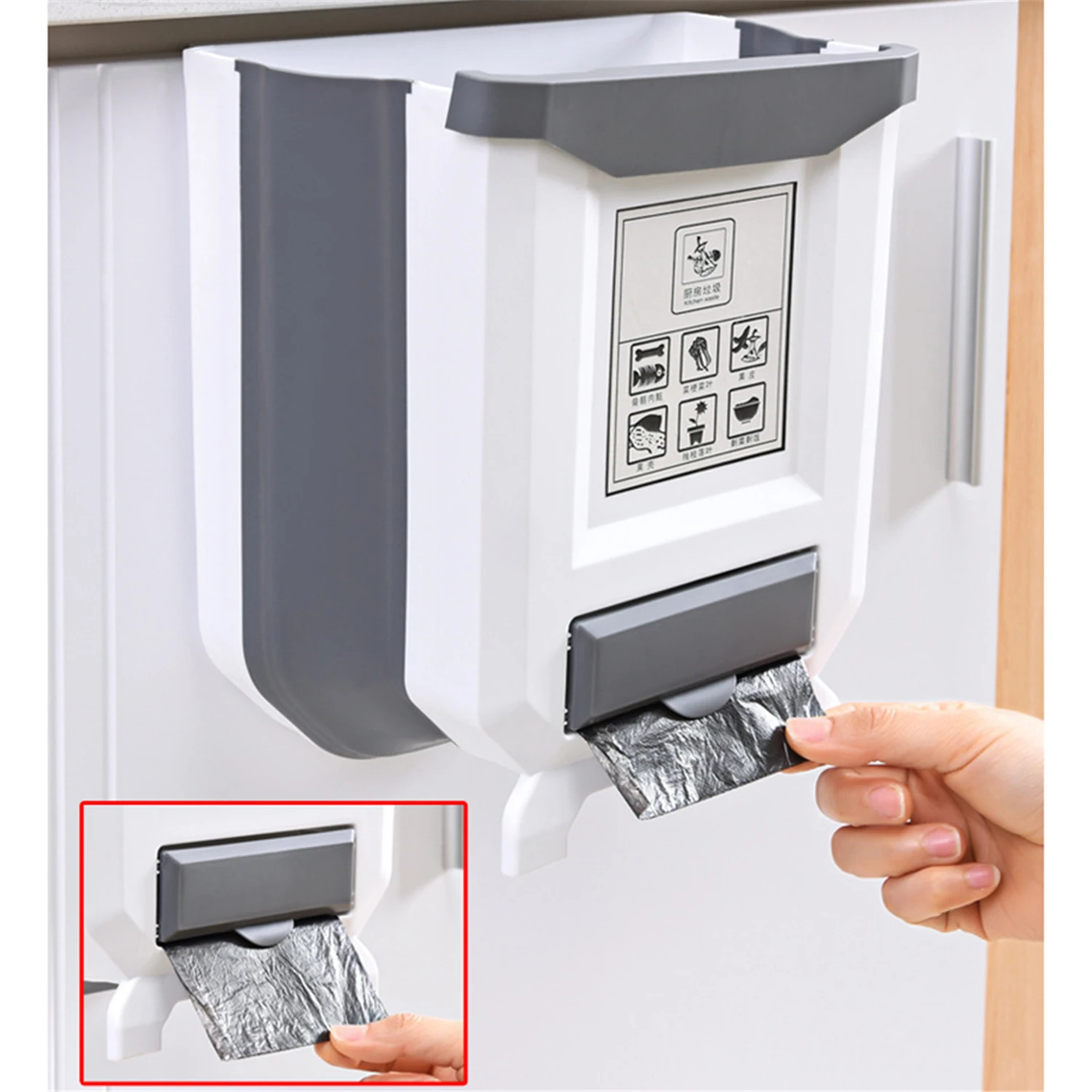 Folding Waste Bin Kitchen Cabinet Door Hanging Trash Can Wall Mounted Trashcan Car Folding Garbage Can