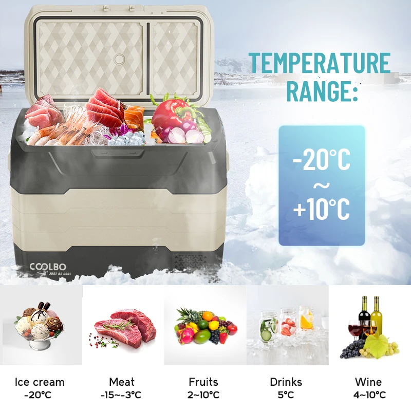 COOLBO AWG55 50L Compressor DC12V Portable Fridge Freezer Car Refrigerator For SUV Off Road -20-+10 Degree