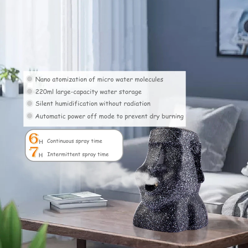 Moai Humidifier Creative Air Purification Aroma Diffuser Spray Funny Easter Island Moai Statue