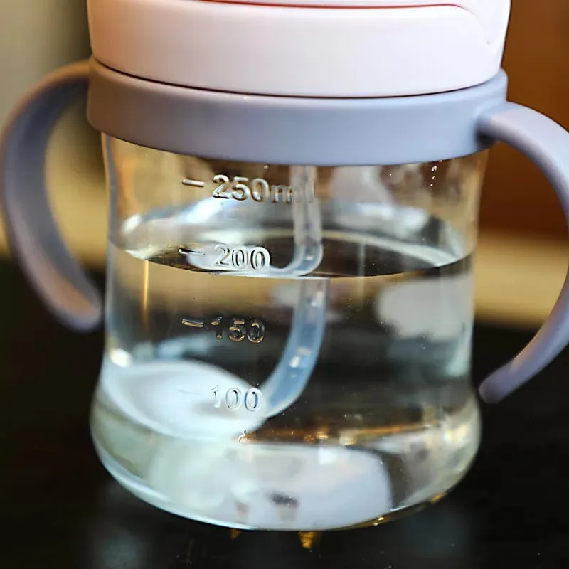 Custom gravity ball straw pp silicone baby water feeding learning baby water bottle with holder