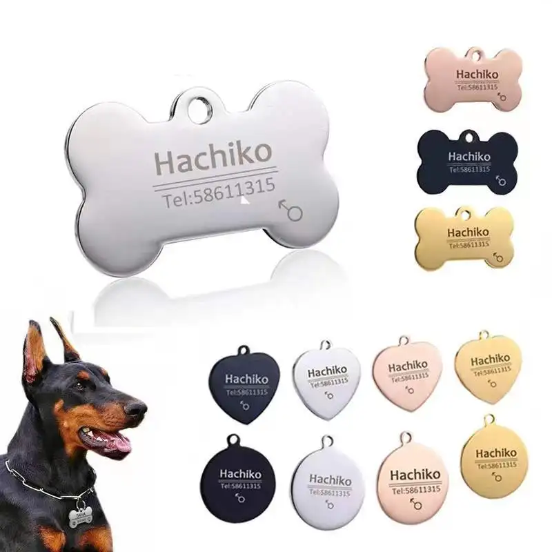 Double Sided Laser Etched Stainless Steel Pet ID Tag for Dog and Cat Engraved and Personalized Pendant Jewelry