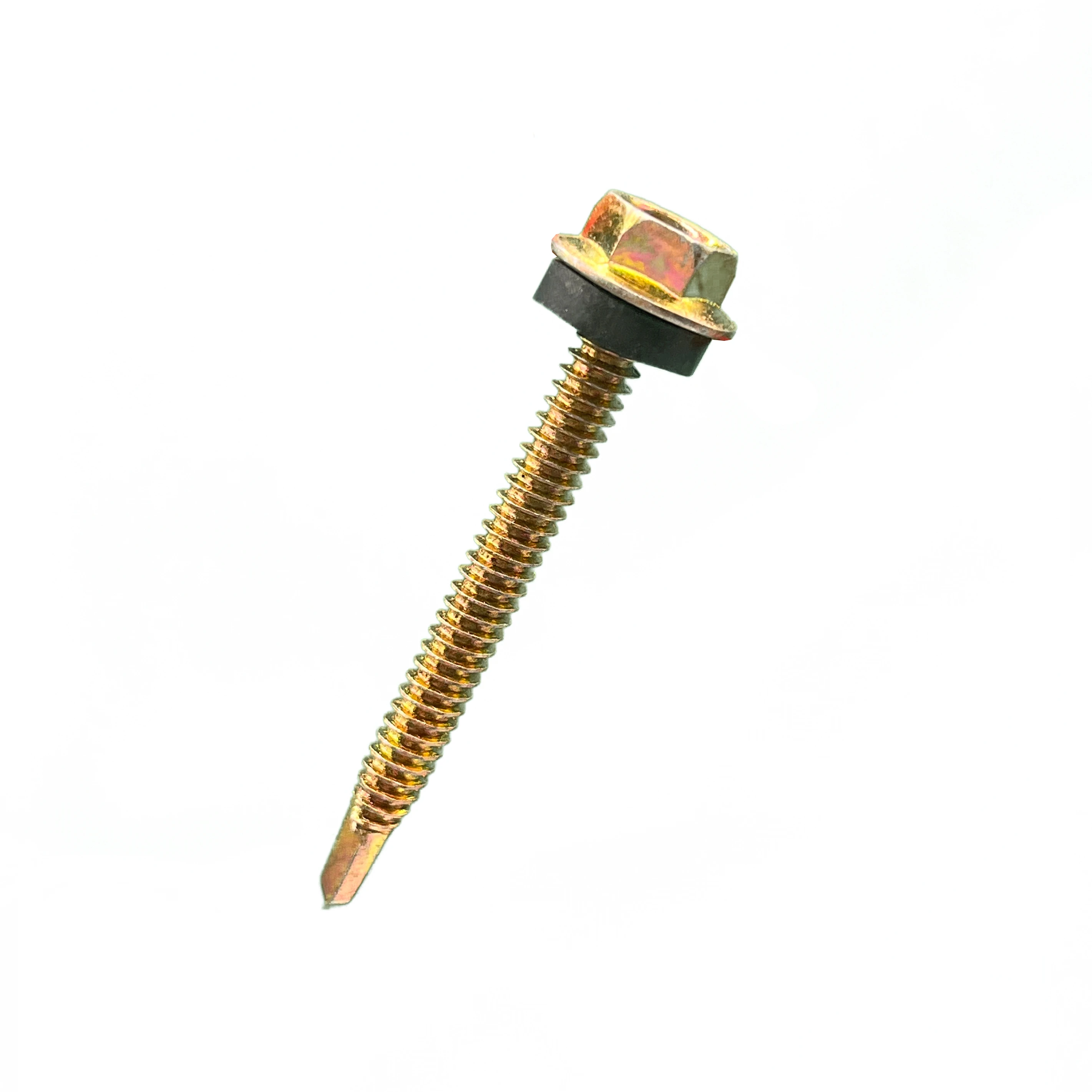 C1022A Yellow Zinc Plated self-drilling Customized Color and Tail  Hex Head Screw Tornillo de cabeza hexagonal