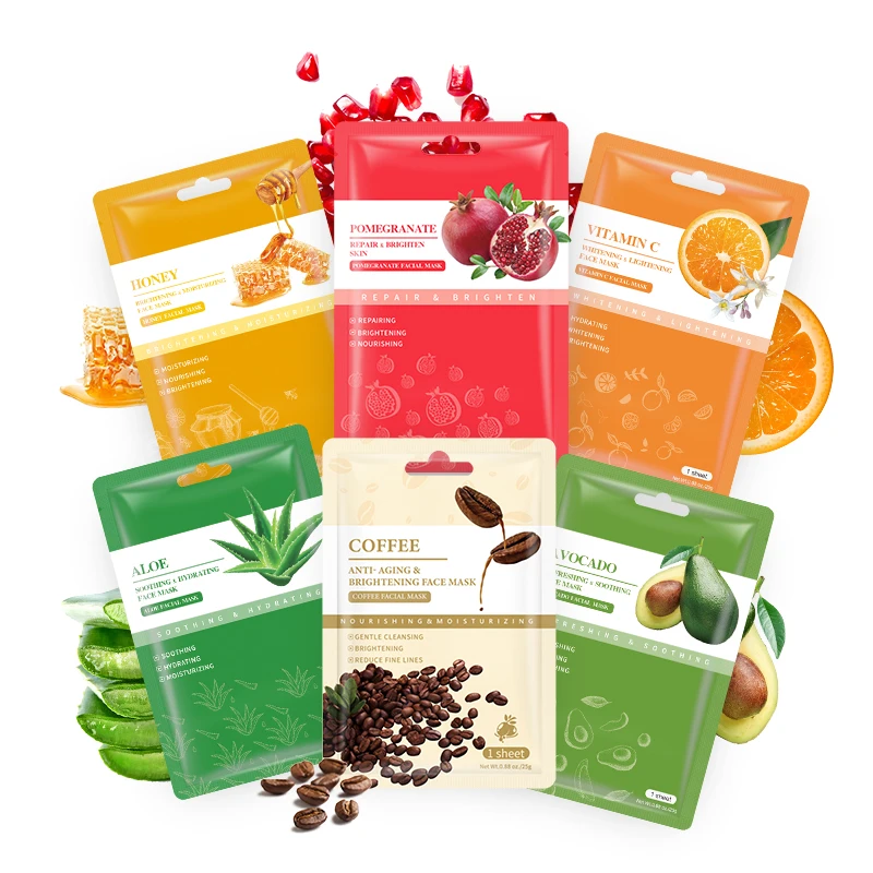 Facial Mask Honey Orange Aloe Natural Fruit Plant Sheet Face Mask Shrink Pore Oil Control Whitening Avocado Skin Care Mask