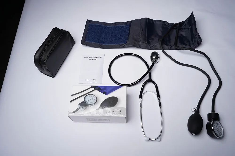 manual bp apparatus blood pressure machine   aneroid sphygmomanometer   kit medical manual arm with dual head stethoscope