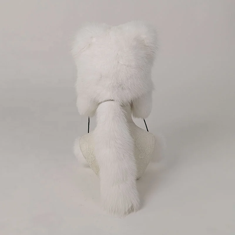 NAFA Wholesale Cute Lovely Furry Chic Cozy Winter White Fox Fur Aviator Bomber Hats with Source Factory
