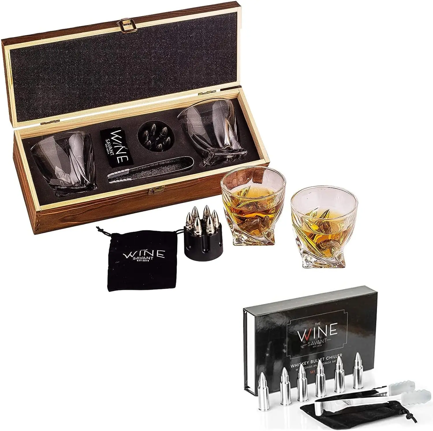 wholesale custom logo Stainless Steel Whiskey Stone Bullets Revolver Bullets The Wine Savant Whiskey Stones Gift Set for Men