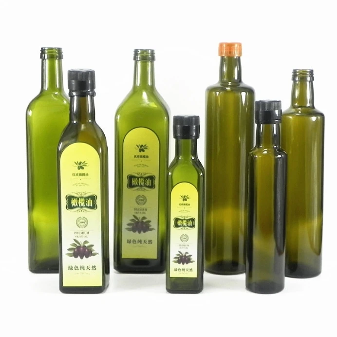 Wholesale olive oil bottle round 250ml square dark green 500ml 750ml 1000ml brown walnut oil tea oil bottle
