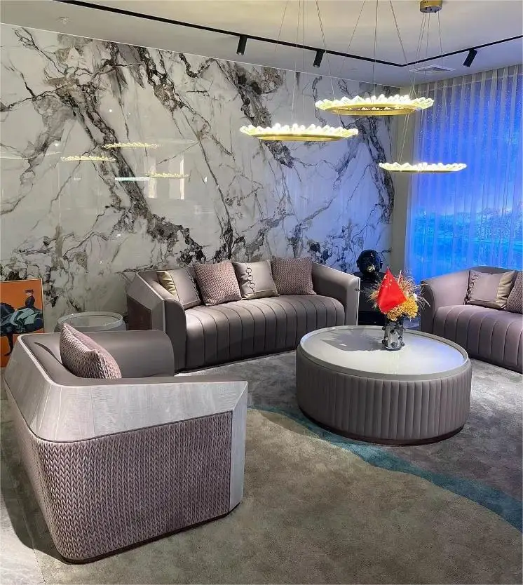 single sofa Italian light luxury combination post-modern suite living room modern style solid wood leather complete furniture