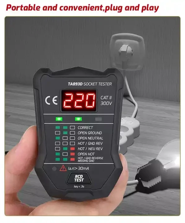 Wholesale TA891C 175V~250V Voltage Tester EU Plug European Socket Tester