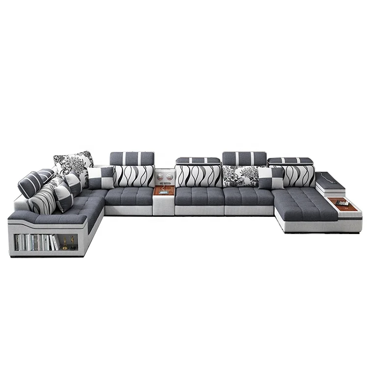 
JS4040 Shaped Luxury Living Room Sofas Sectional Furniture 7 Seater European Fabric Set Modern Sofas bed 