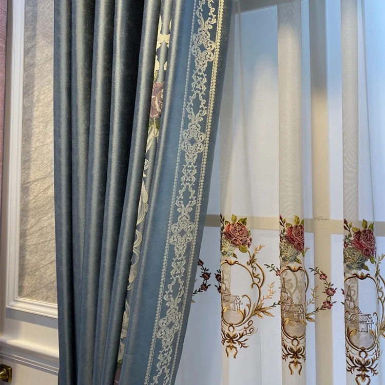 Eco-friendly Italy Pattern Colorful Stylish Newest Embroidery European Blackout Velvet Curtain Fabric
