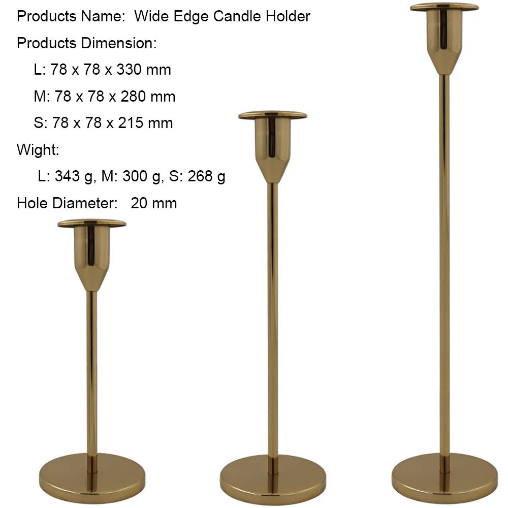 Широкий край нордический Классический высокий столб подсвечник набор Современный Свадебный Золотой металлический