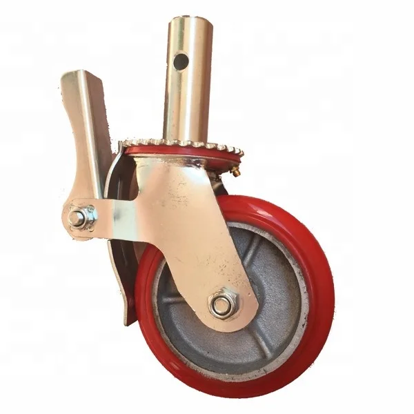 Heavy duty scaffolding caster 200mm black rubber mould on cast iron core ladder wheel 8 inch swivel scaffold castor wheel