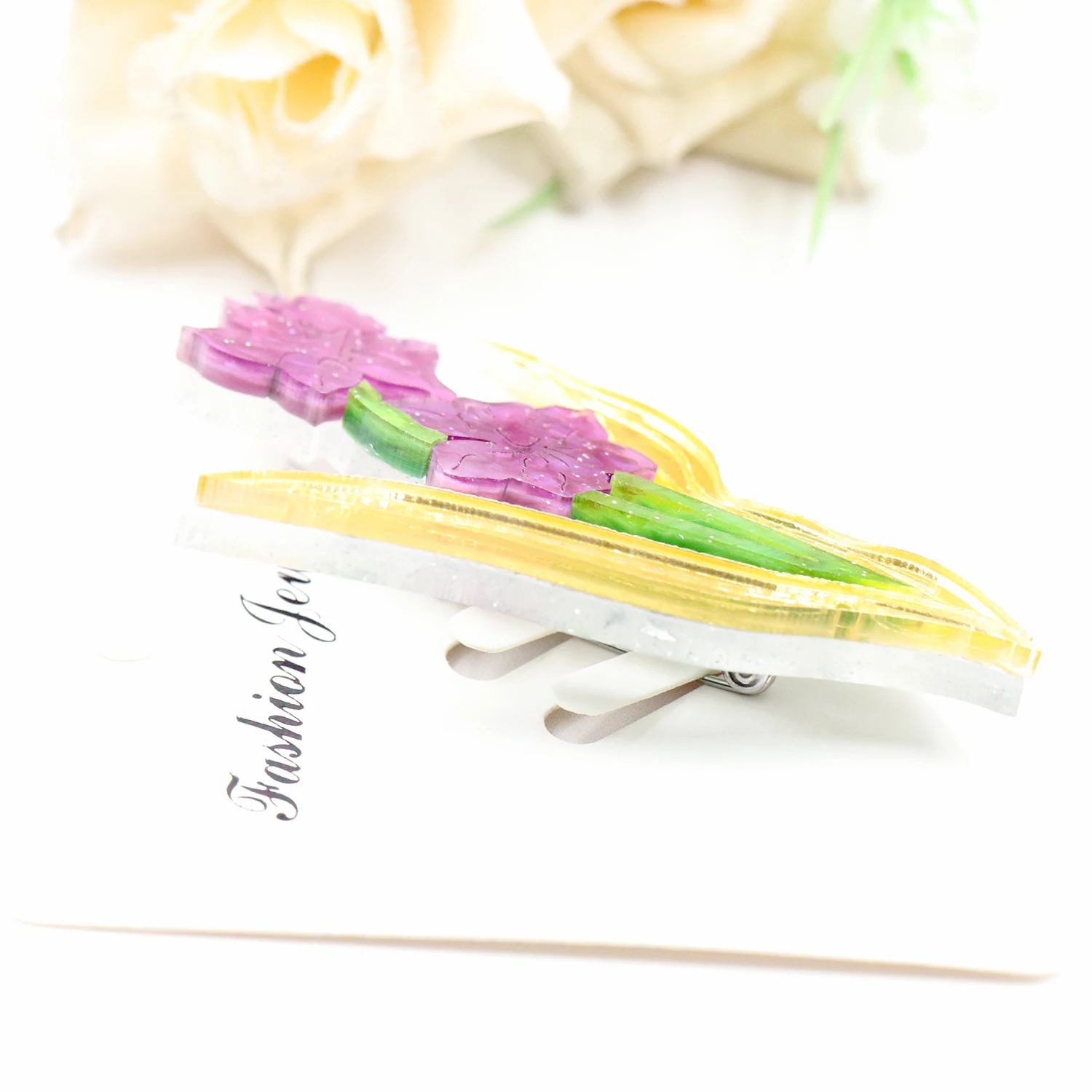 HYLBH1081 Purple March Primordial Flower  Acrylic Female Brooch for Wedding Party Anniversary Engagement Gift for Children