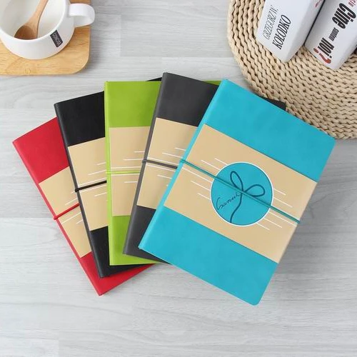 B5 blue PU travel notebook journal notepad with elastic strap
