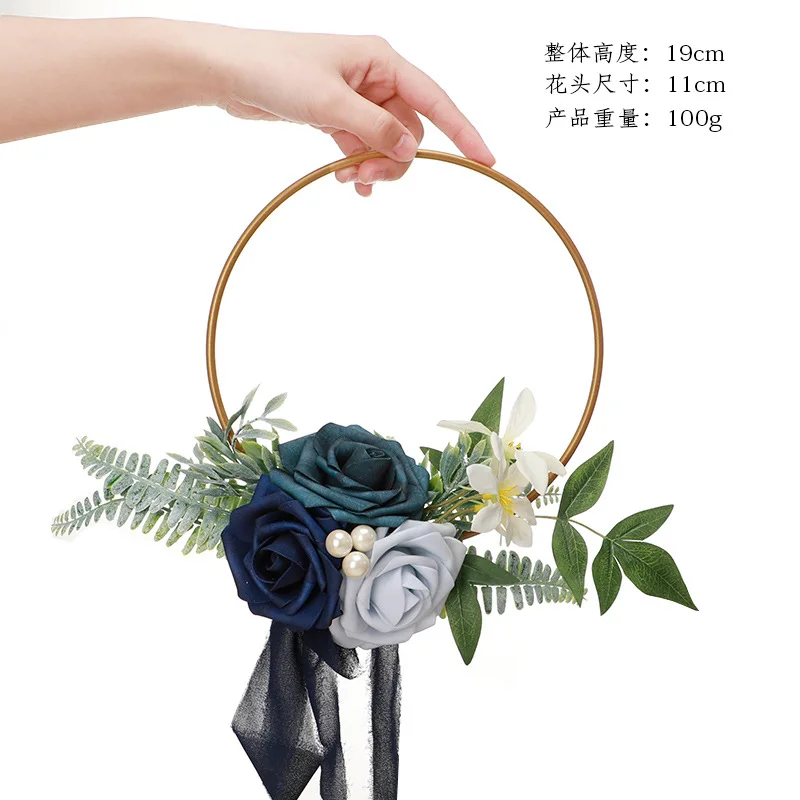 Wedding bridesmaids holding  Artificial Flower Hoop Wreath Garland Hanging for Front Door Backdrop Wall Rose