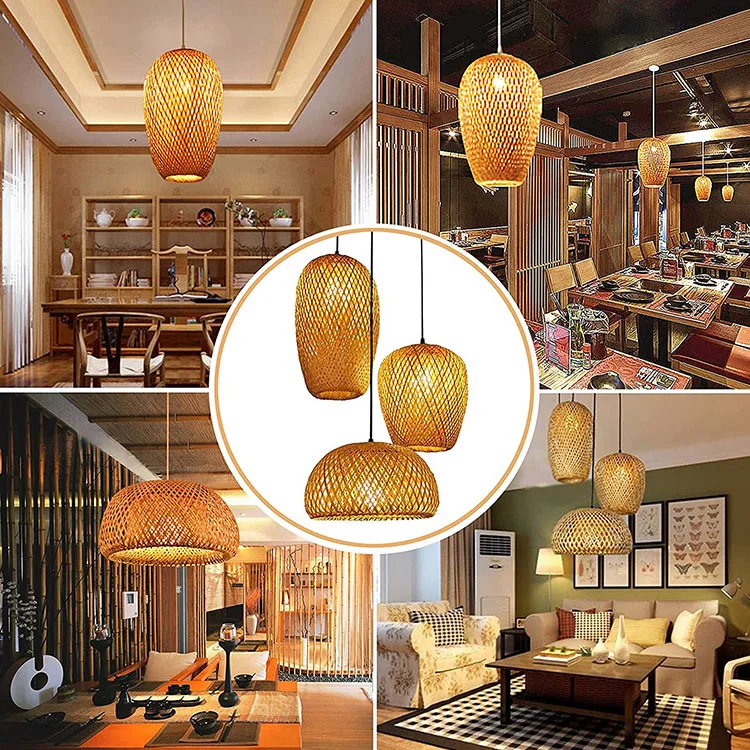 New Bamboo Wicker Rattan Wave Shade Pendant Light Hanging Ceiling Lamp Fixture Home Decor Lampshade