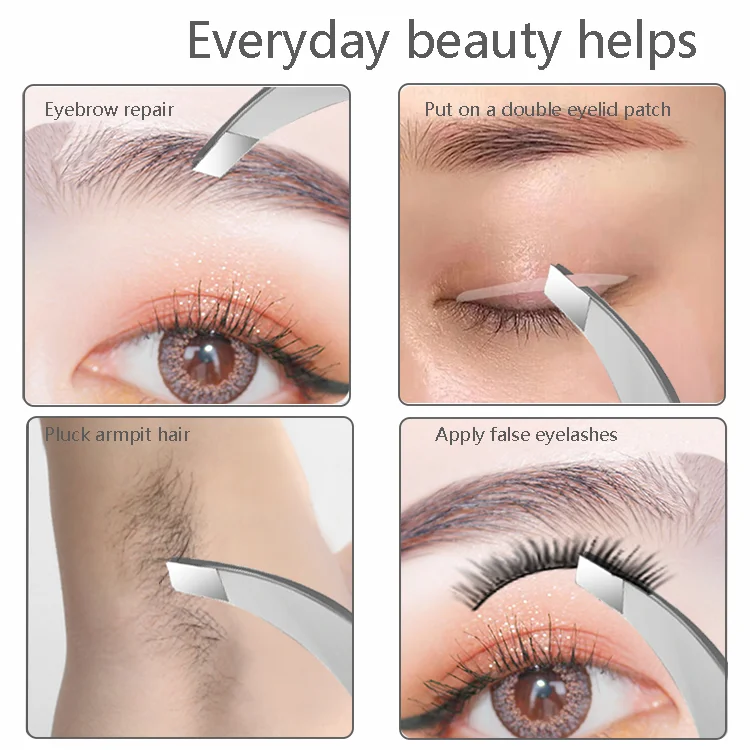 Original Factory Customized Cosmetic Tweezer Slanted Eyebrow Eyelash Tweezer Makeup Tools