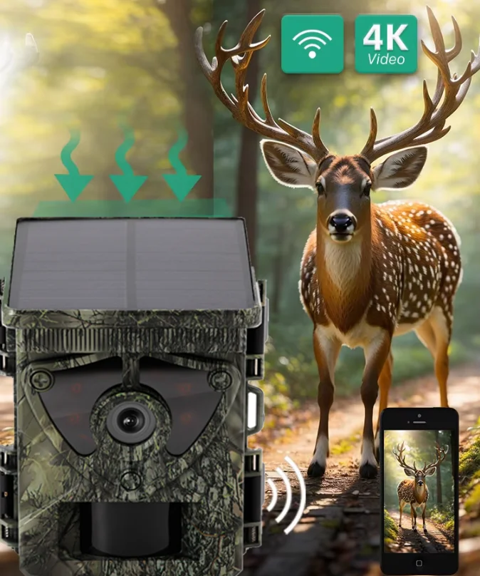 Newly APP 2.0 inch display wifi wildlife hd waterproof digital trail hunting camera with a built-in solar panel Motion Activated