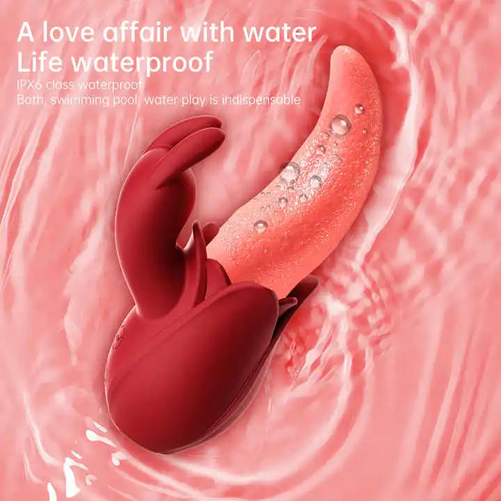 Adult Stimulator Rose Tongue Shape Massager Licking Toy 10 Frequency Rabbit Vibrator Clitoral Real Soft Tongue Vibrator