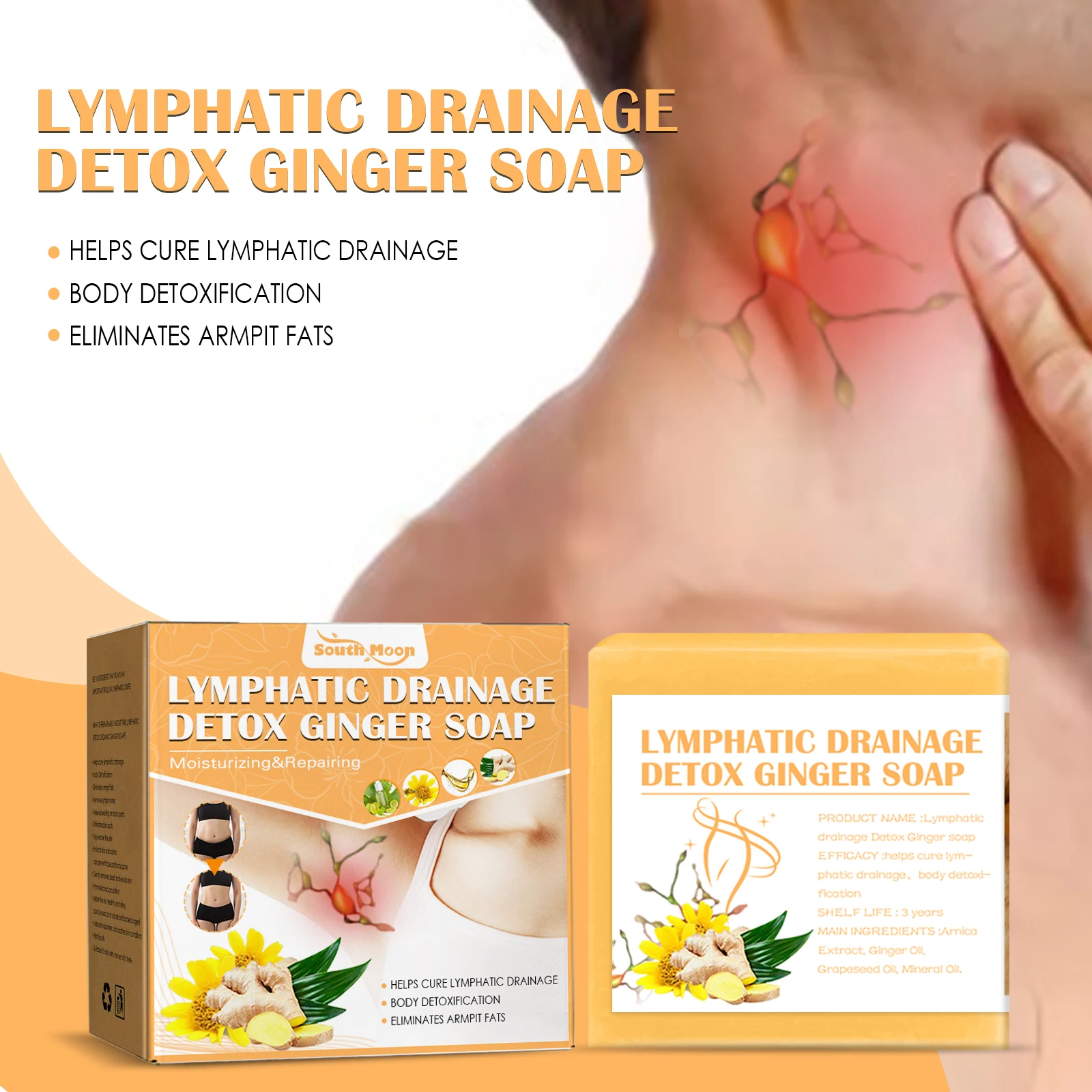 Private Logo Handmade Ginger Soap Weight Loss Lymphatic Detox Organic Turmeric Ginger Soap Bar
