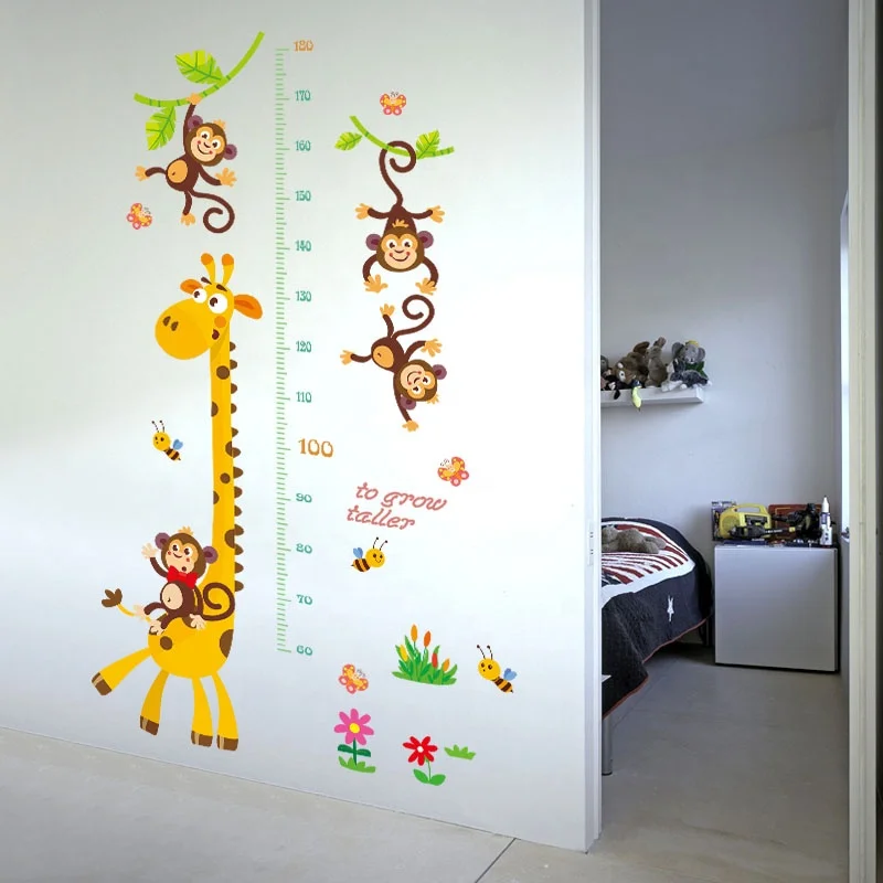 SK9292 Deer Monkey Vinyl Wall Decals Growth Chart Kids PVC Stickers