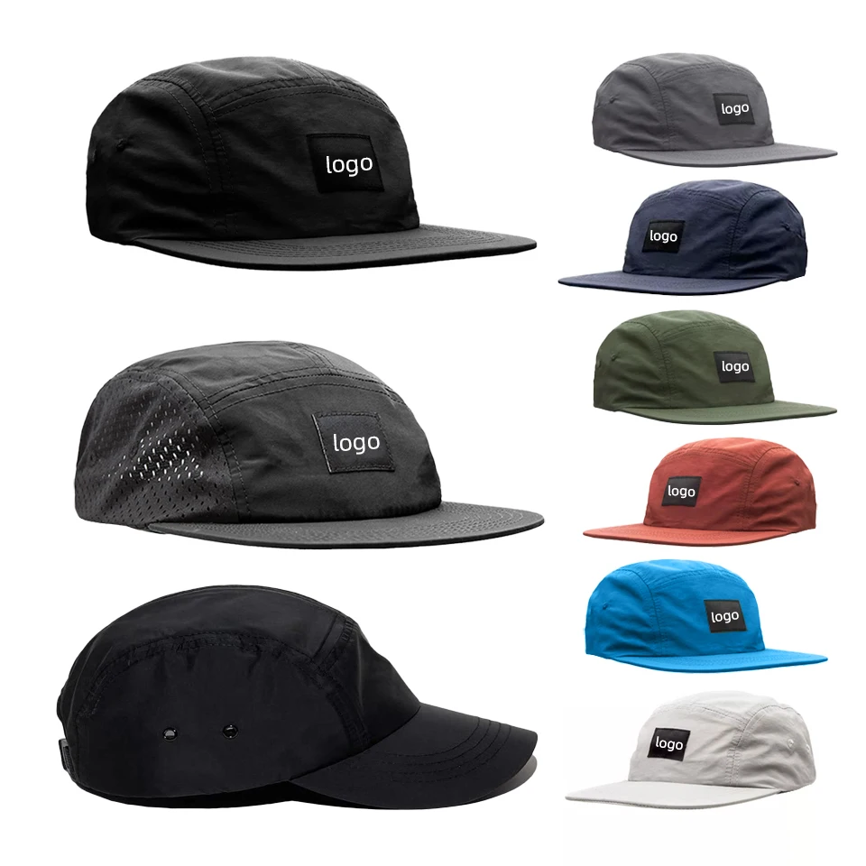 Wholesale Breathable Lightweight Nylon Waterproof Quick-drying 5 Panel Snapback applique logo laser cut drilled hole Cap Hat