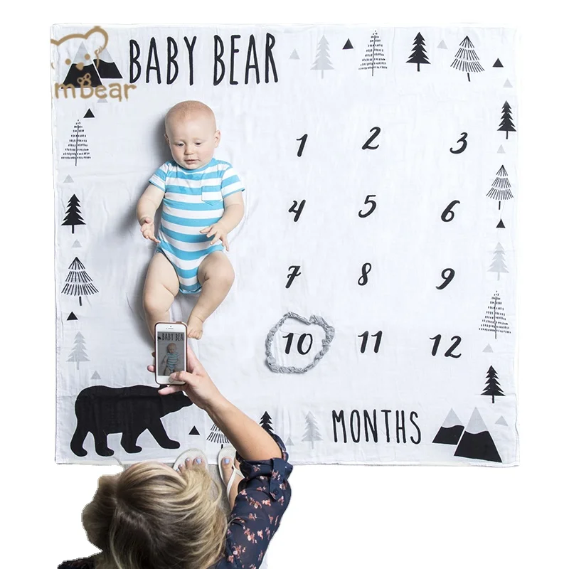 baby milestone blanket organic bamboo viscose swaddle 100% bamboo infant swaddle wrap Printed baby monthly milestone blanket