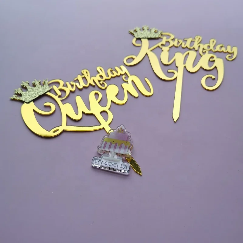 Queen King Princess Prince Acrylic Crown Cake Toppers for Christmas Graduation Easter Halloween Ramadan Cake Decorating Supplies