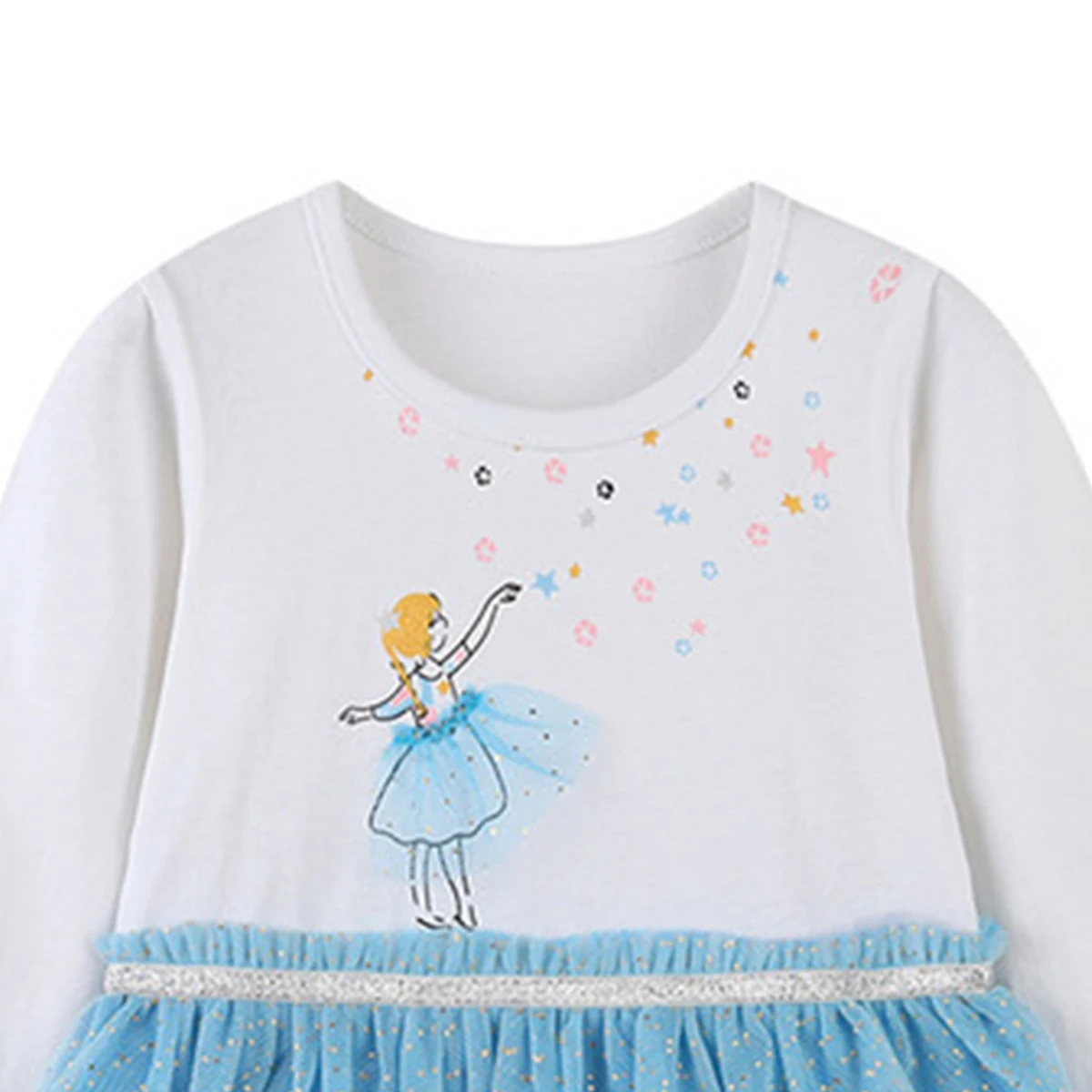 White Top And Blue Yarn Skirt Toddler Dress Girl 2-7 Year Old Girl Clothes