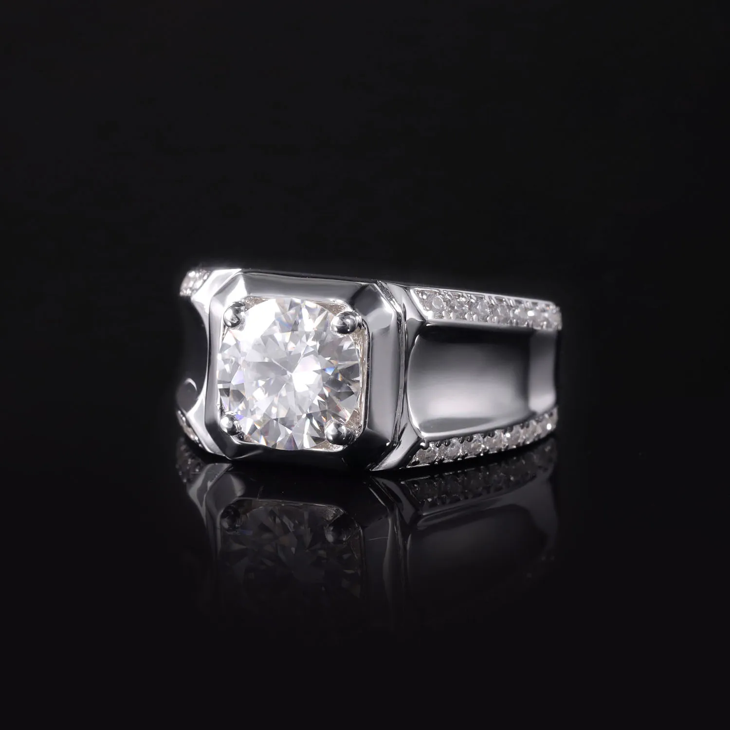 Abiding Customized Jewelry Perfect Finishing Pure 9K 10K 14K 18K Jewelry 3 Carats Diamond 9mm VVS Moissanite Men Gold Ring