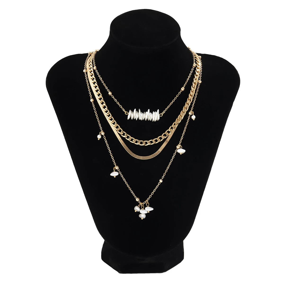 Sweet cool set imitation pearl Spice Girl necklace with beaded snake bone chain collar