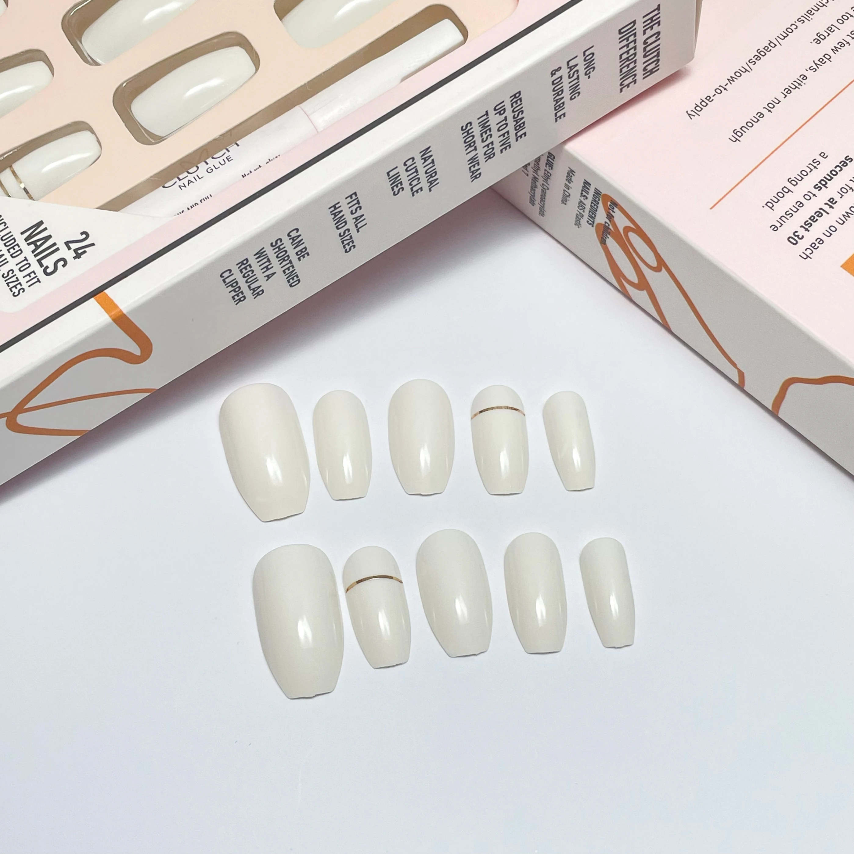CFF110 Golden Line White 3D Press on Nails Salon Style ABS Design Reusable and French Manicure Model Print Packaging