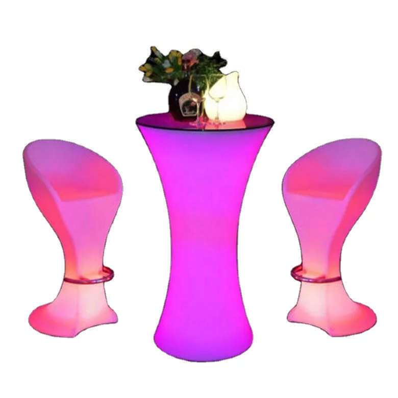 Lighted up 16 colors portable led cocktail bar table alfresco high outdoor bistro table