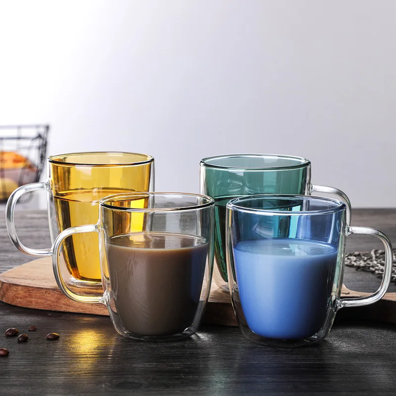 Manufacturers clear borosilicate glass double walled coffee mug tea espresso cup with handle