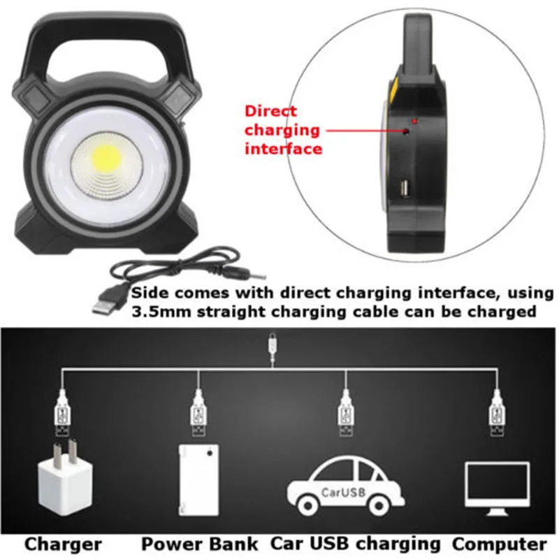 2022 New Design 30W Usb Rechargeable Power Bank Portable Cob Led  Solar Camping Light for Outdoor