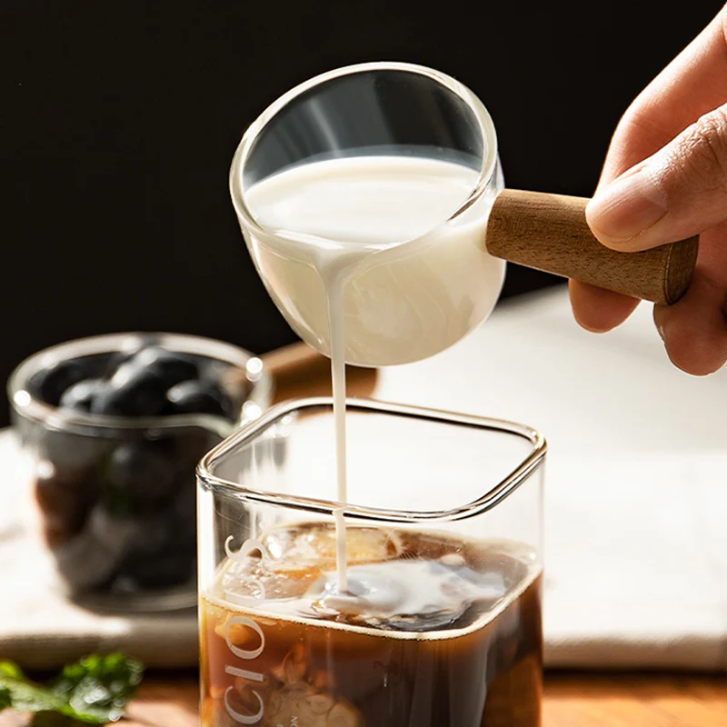 Mini Glass Milk Cup Creamer Jug Small Glass Coffee Milk Pitcher Espresso Cup Vinegar Sauce Cup Glass Gravy Boat With Wood Handle
