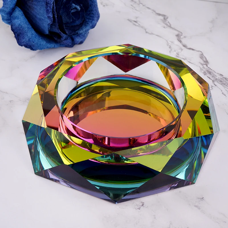 Cigarettes Cigars Octagon Large Rainbow Glass Pocket Coating Crystal Ashtray