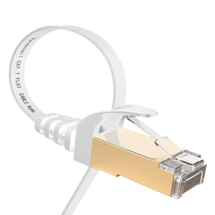 
Cat.7 Ethernet Cable 50 ft White Flat Cable , Shielded RJ45 Connectors, High Speed 10 Gigabit LAN Network Patch Cable Cat-7 Ethernet Cable 50 ft White Flat with Cable Clips, Shielded RJ45 Connectors, High Speed 10 Gigabit LAN Network Patch Cable