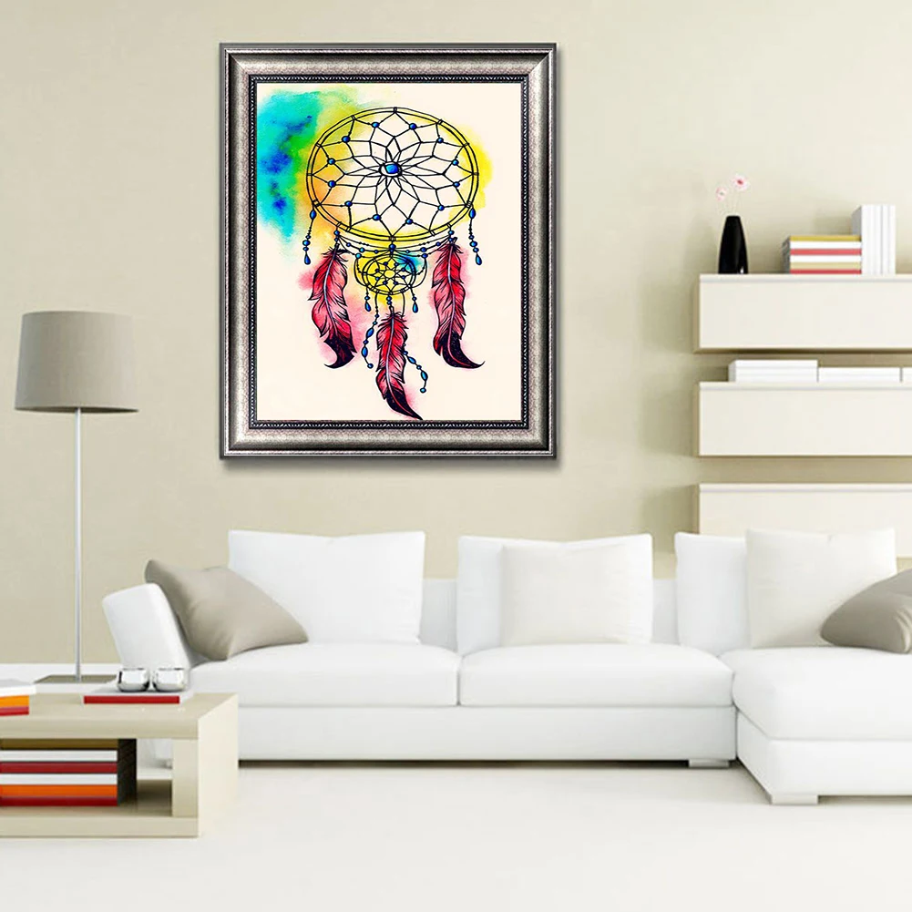 Creative Design Feather Wind Chime Painting Wall Art Full Diamond Round Diamond 5d Diamond Painting Kit