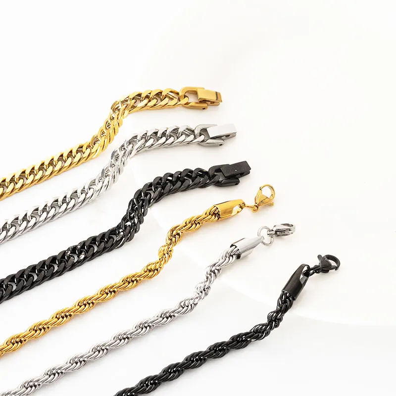 Hip Hop Stainless Steel Italian 20cm Cuban Link Bracelet Gold Plated for Men Fashion Chain & Link Jewelry