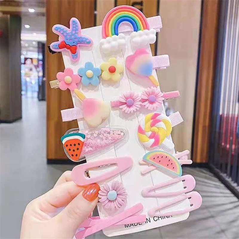 14pcs/card Baby Hairclip Set Cartoon Baby Accessories Children Headband Kids Accessories Princess Sweet Baby Girl Bow Hairpin