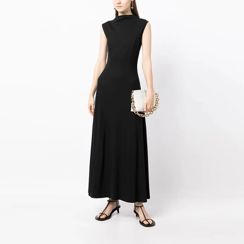 Wholesale Low Price Black Fashionable Sleeveless Tank Top Dress Cotton Boat Neck  Lady Bodycon Dress For Women