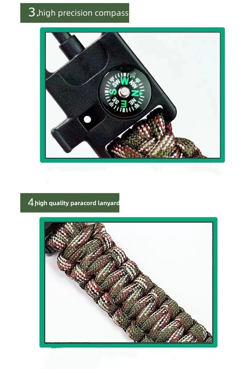 XIWANG Outdoor 5 in 1 Survival Paracord Knife Survival Bracelet Paracord Bracelet Kit for Outdoor Survival