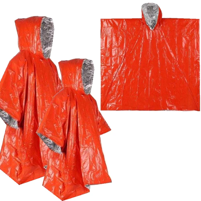 Factory Direct Sales Outdoor Emergency Waterproof Poncho Reusable Thermal Raincoat Lightweight Weatherproof Poncho with Hood