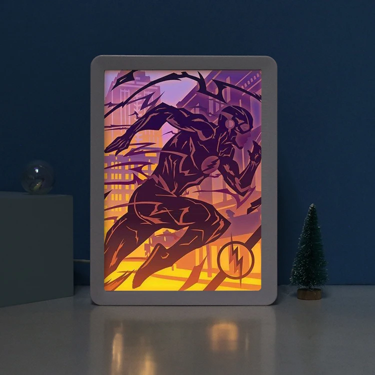The Flash Movie Character Painting Colorful Led Night Light Papercut Light Box For Drop Shipping
