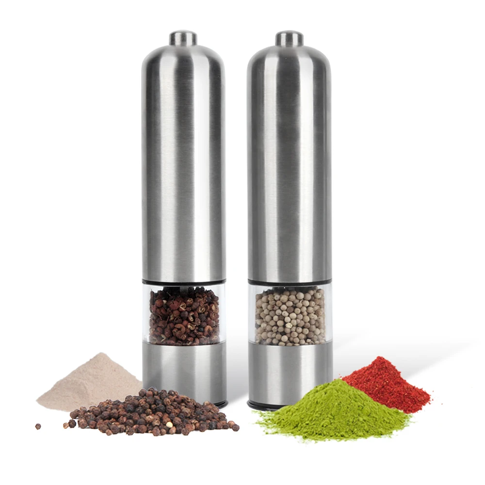 B02-0228  Kitchen Stainless Steel Electric Spice Grinder Automatic Salt and Pepper Grinder Set for Home Electric Pepper Mill