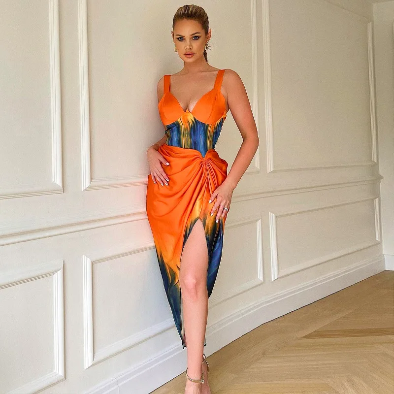 Spring dress 2022 New arrival Women sexy spaghetti strap floral print elegant dress fashionable ladies maxi dresses