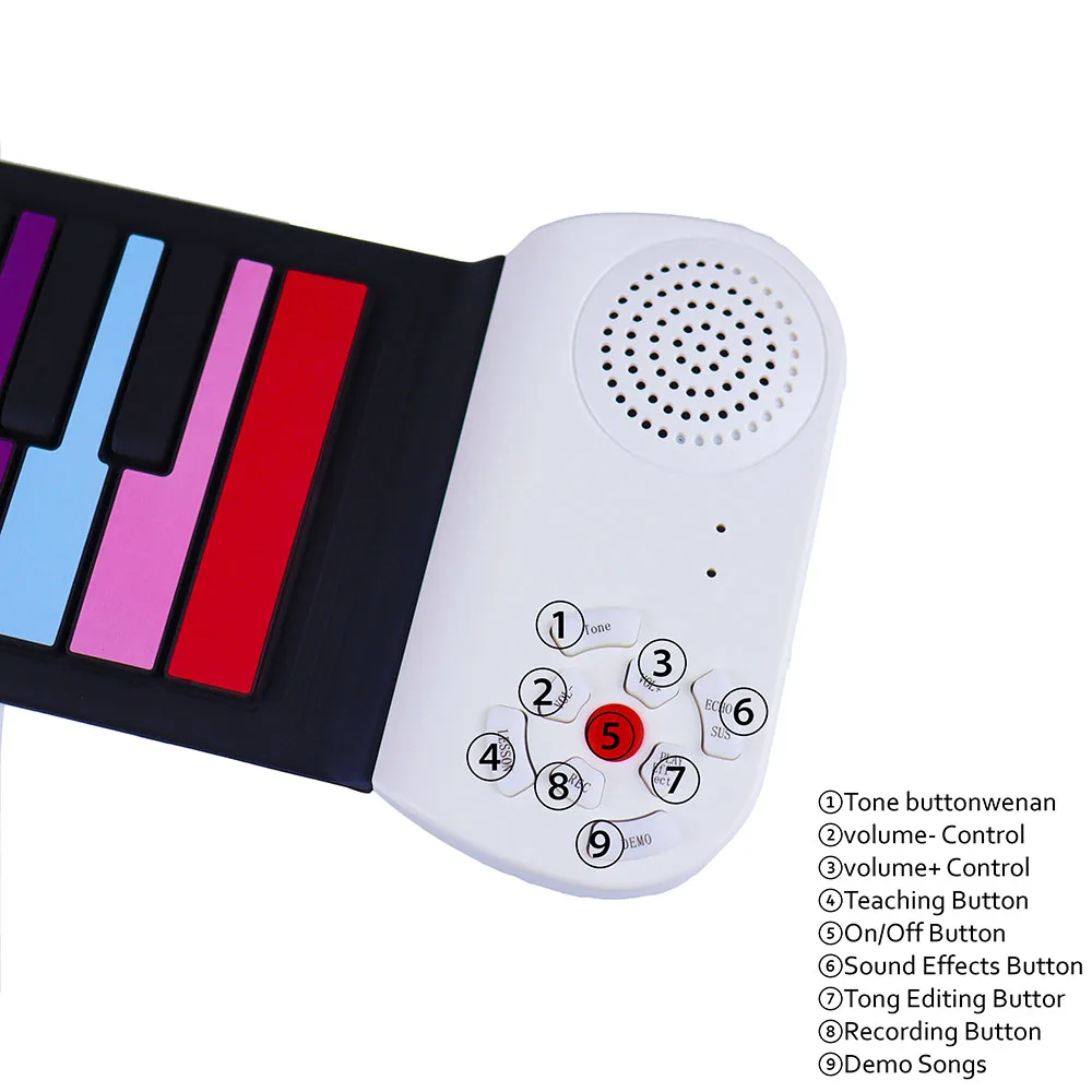 Portable 49 Keys Silicone Piano Roll Up Flexible Piano Keyboard For Kids Original Rainbow Piano