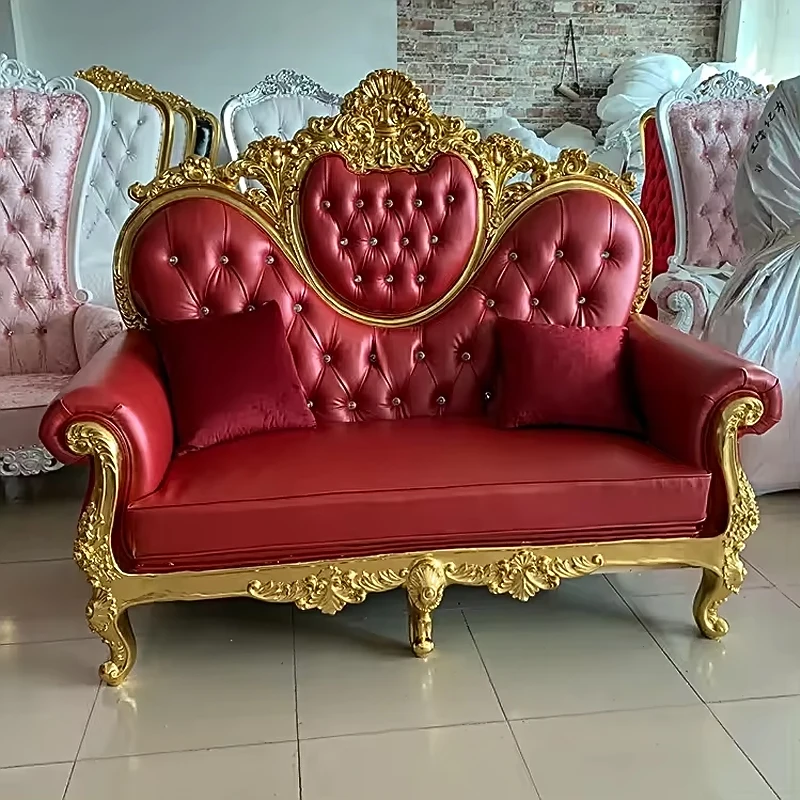 Factory Hot Sale Product Long Bench High Back Royal King Gold Frame Throne Sofa Chairs Price Favorable Luxury Style